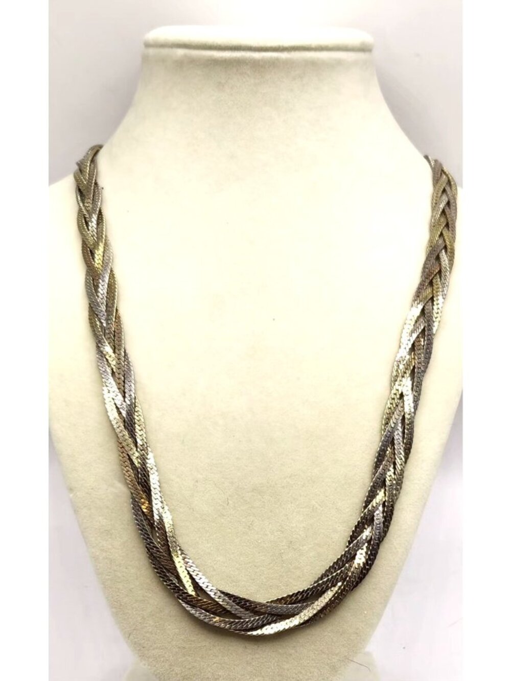 Braided Mixed Metal Necklace Gold & Silver Tones 18 Inches Long